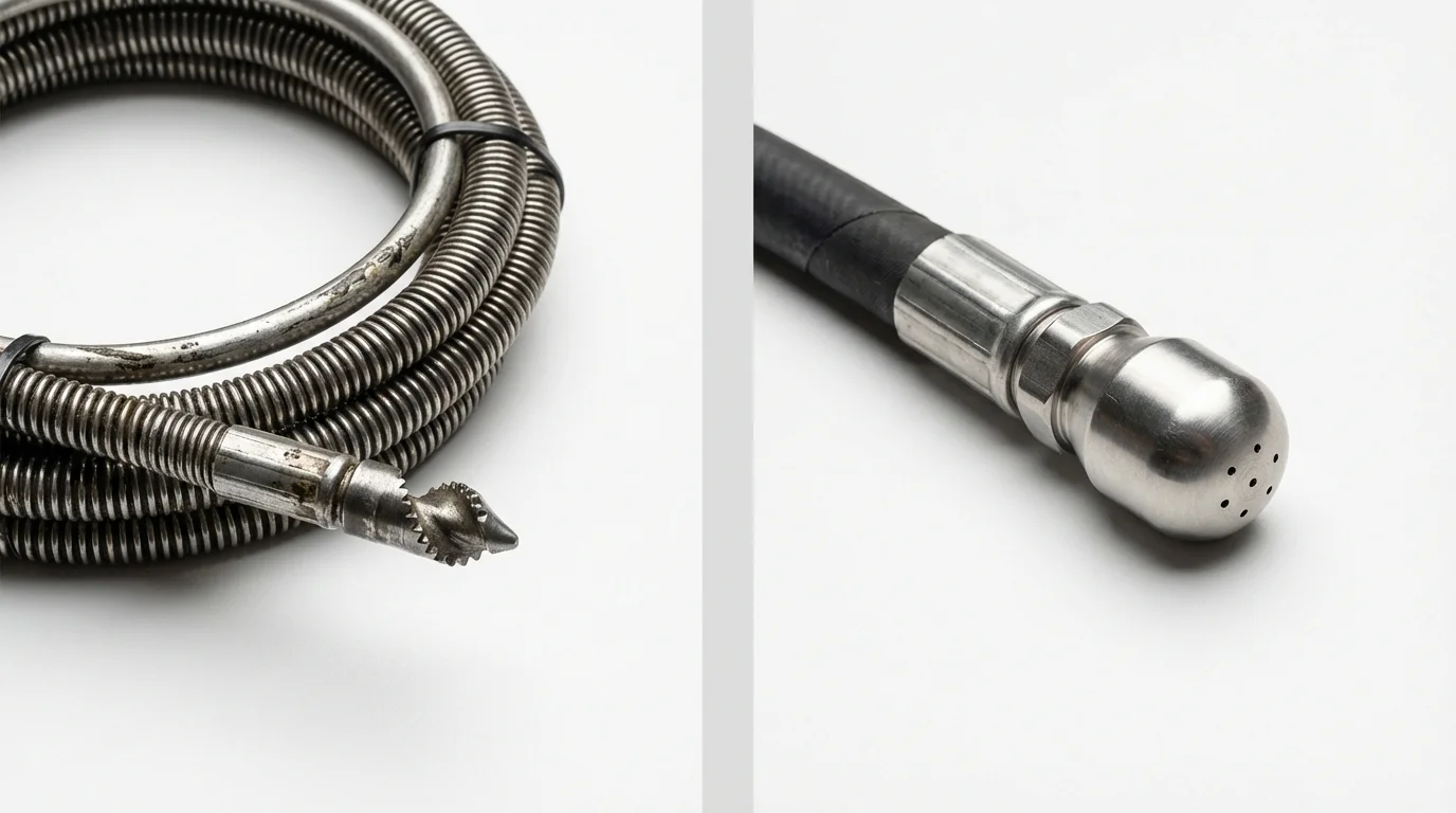 Drain snake cable and hydro jetting nozzle used for drain cleaning in Laguna Hills, CA