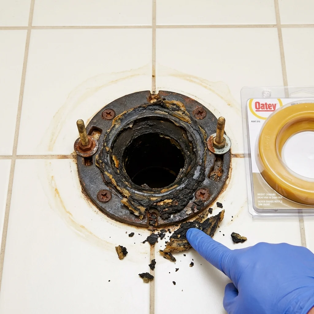Failed wax ring showing water seepage at the base of a toilet in a Laguna Hills, CA home