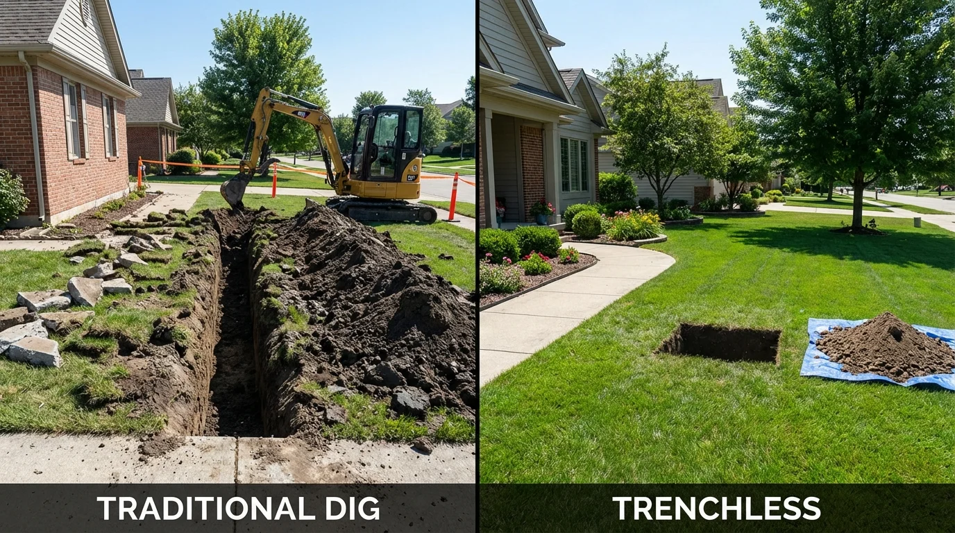 Trenchless sewer repair with minimal yard damage versus traditional excavation in Laguna Hills, CA